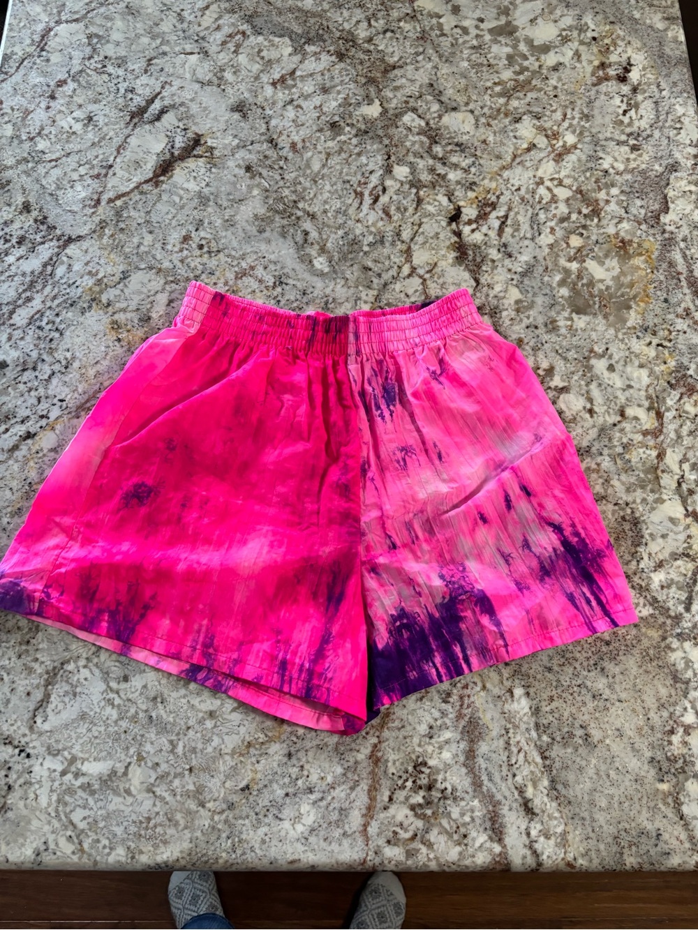 Pacific Connections Hot Pink and Navy Tie-Dye High Waist Shorts